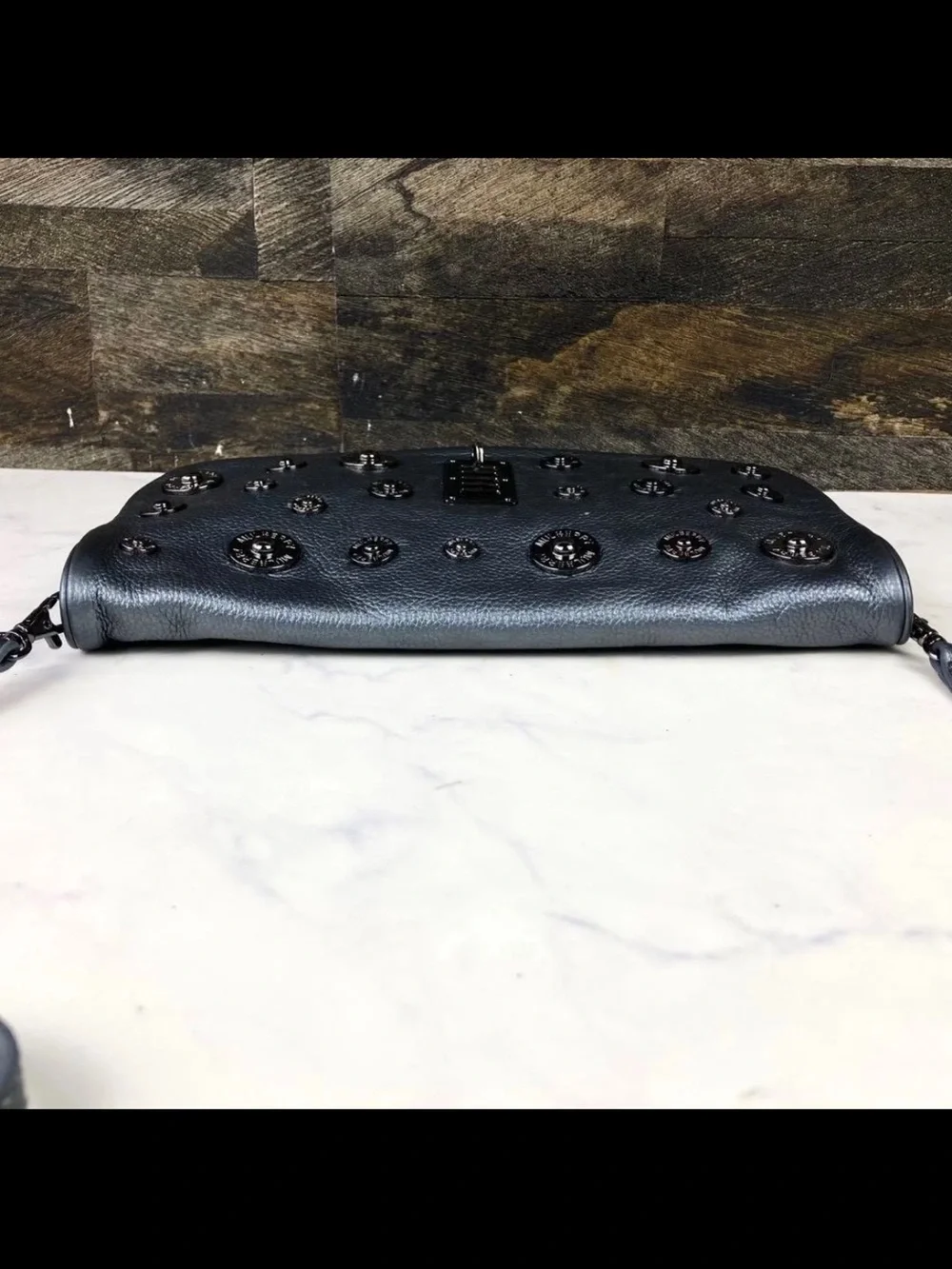 Mulberry Metallic Pewter Leather Shoulder Bag with Stud Embellishments